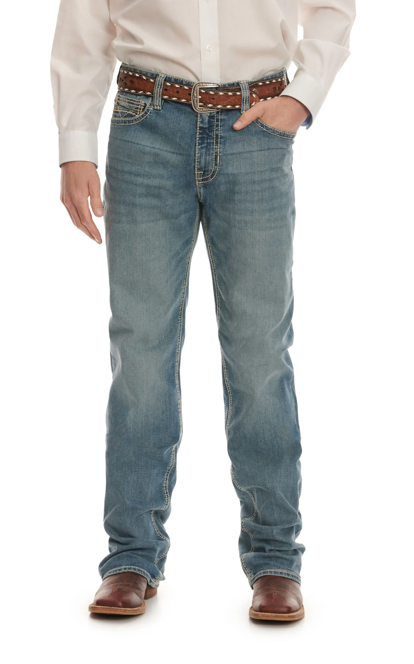 Rock & Roll Denim Men's Double Barrel Light-Medium Wash Relaxed Fit Straight Leg Jeans