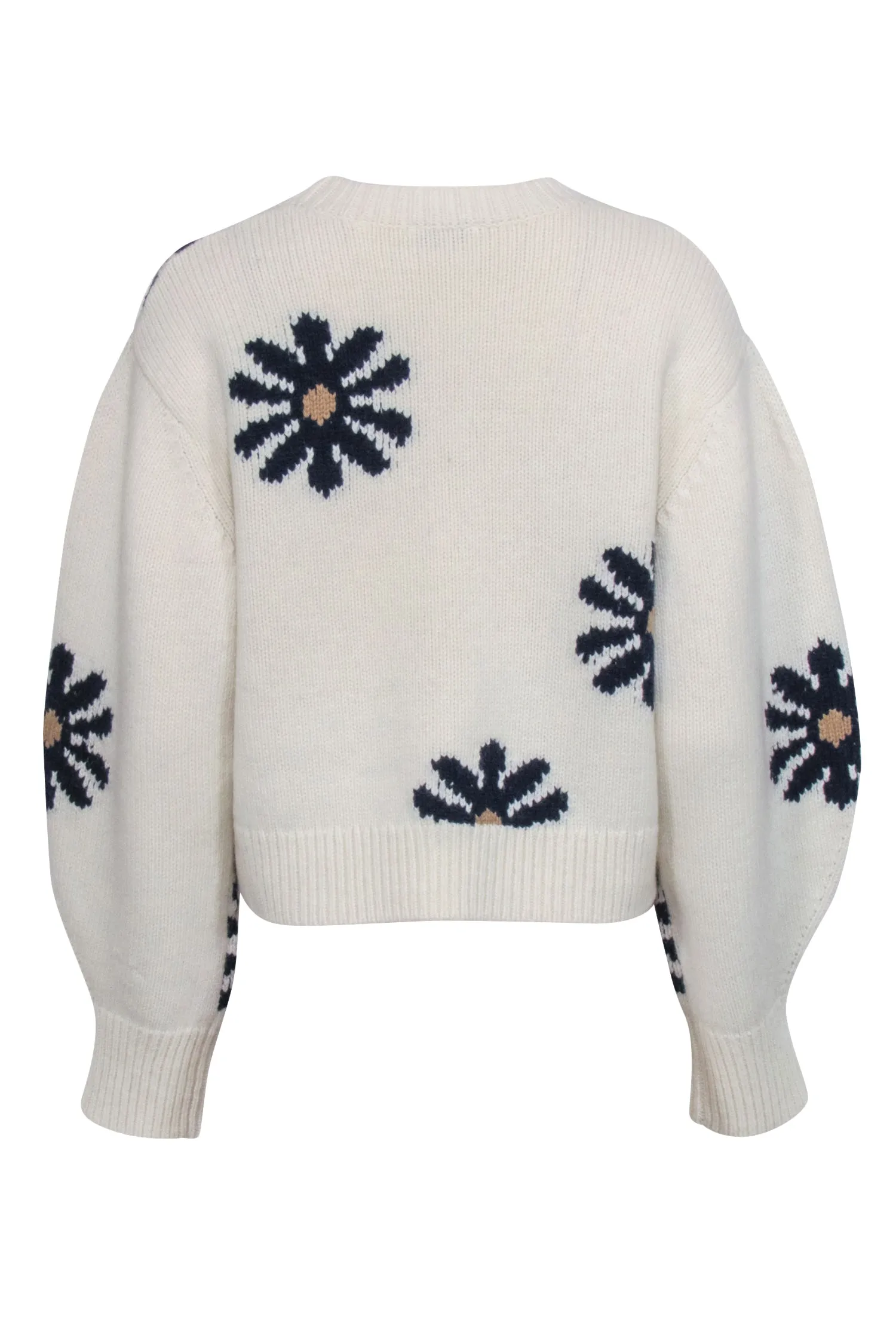 Sandro - Ivory w/ Navy Floral Pattern Wool Blend Sweater Sz L