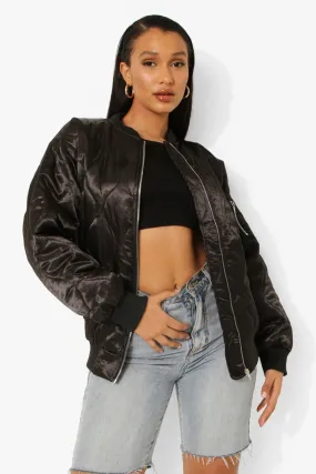 Satin Quilt Detail Bomber Jacket