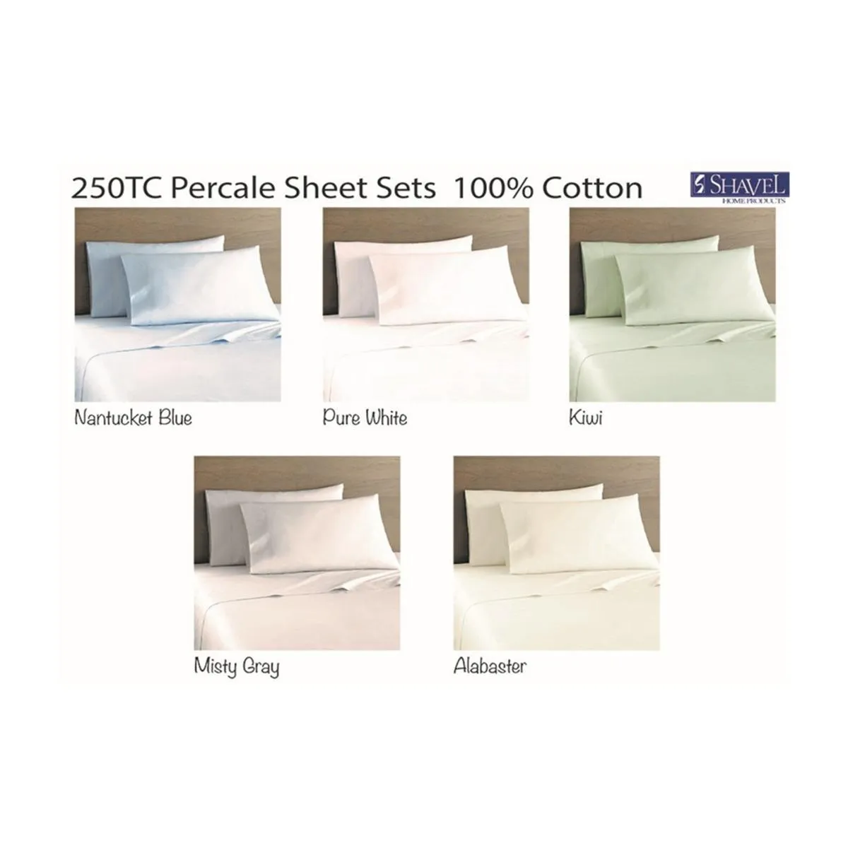 Shavel 250-TC Cotton Percale Sheet Sets - Queen