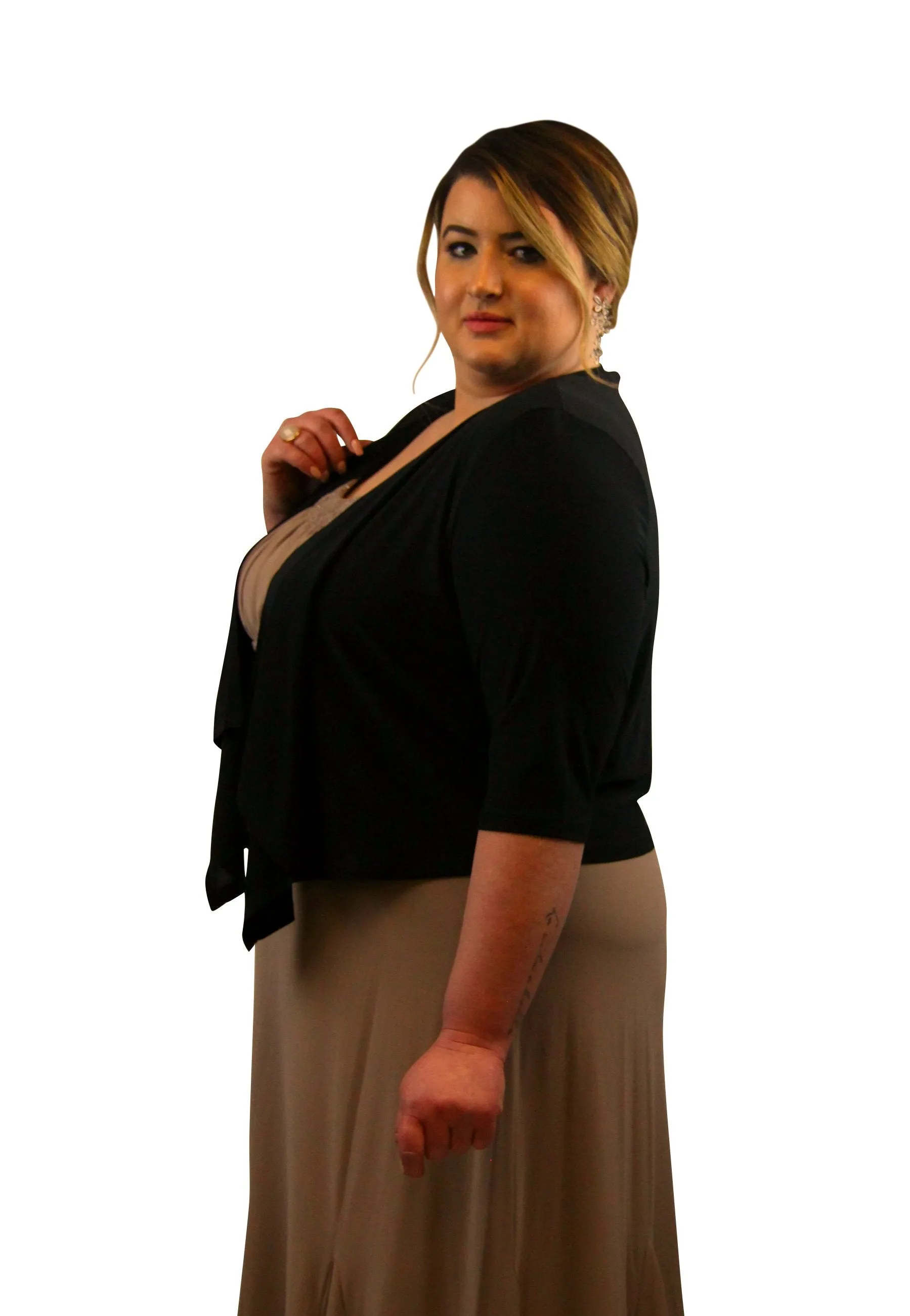 SleekTrends Womens Elbow Sleeve Plus Size Open Draped Front Bolero Jacket - Shrugs