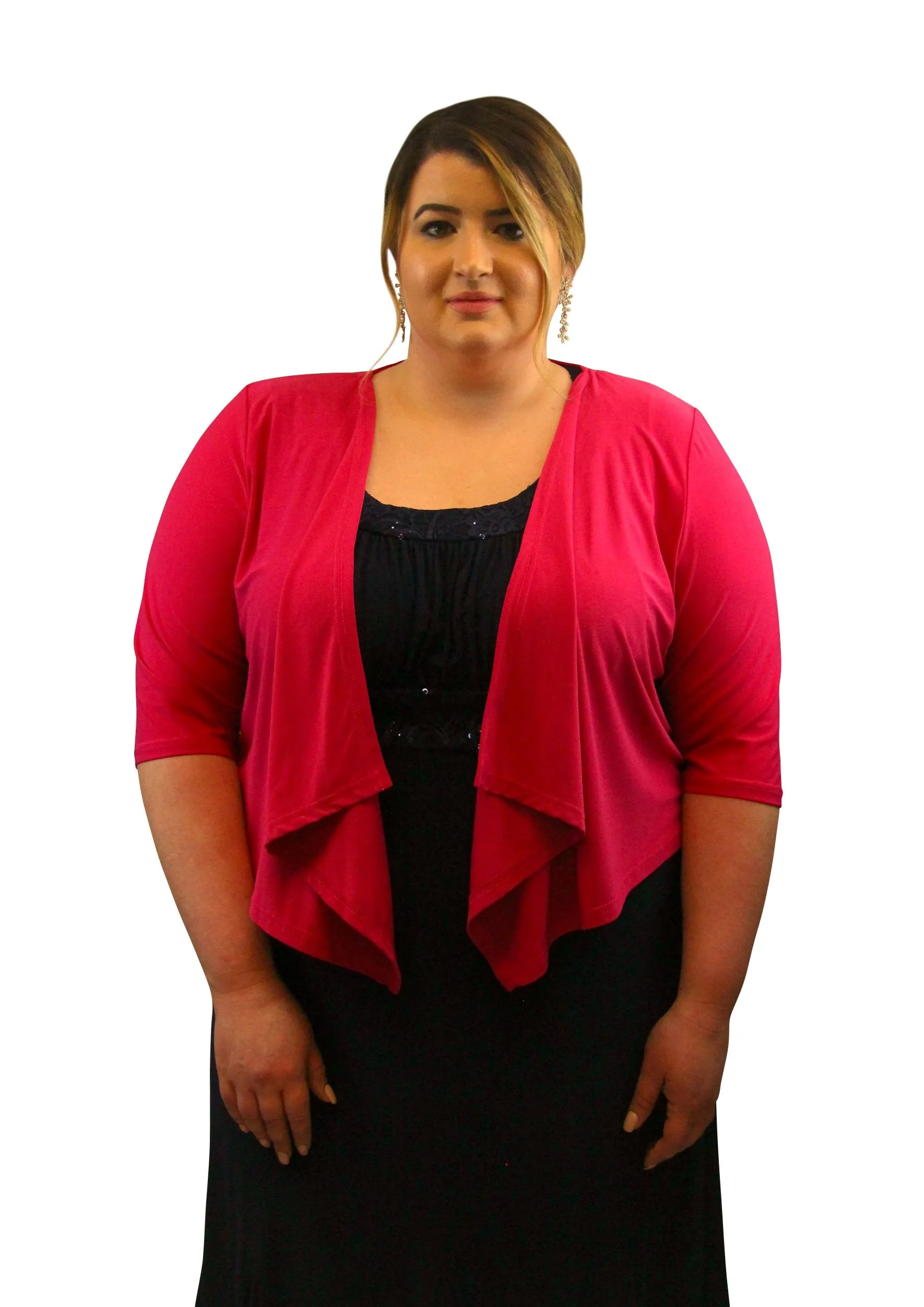 SleekTrends Womens Elbow Sleeve Plus Size Open Draped Front Bolero Jacket - Shrugs