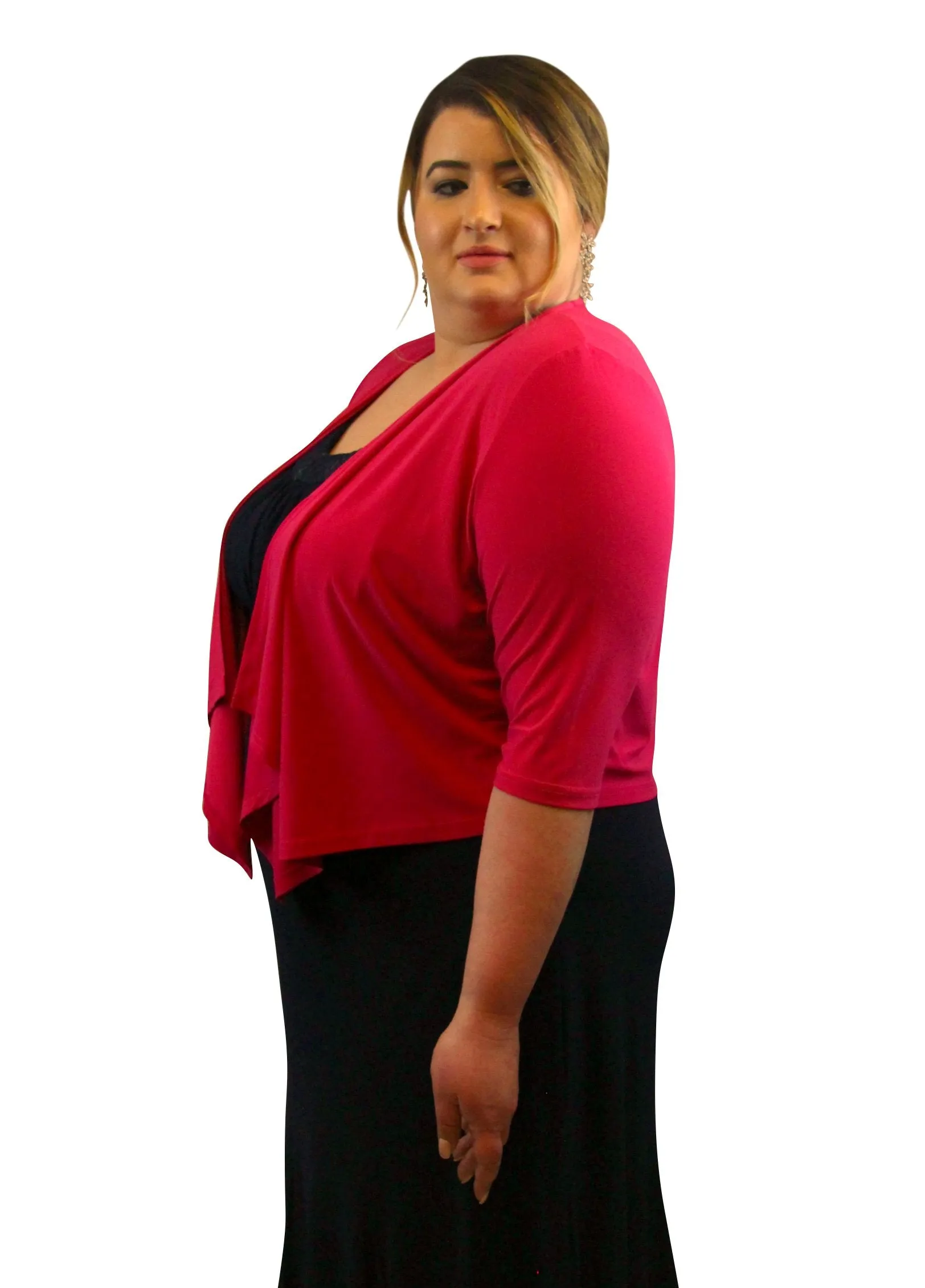 SleekTrends Womens Elbow Sleeve Plus Size Open Draped Front Bolero Jacket - Shrugs