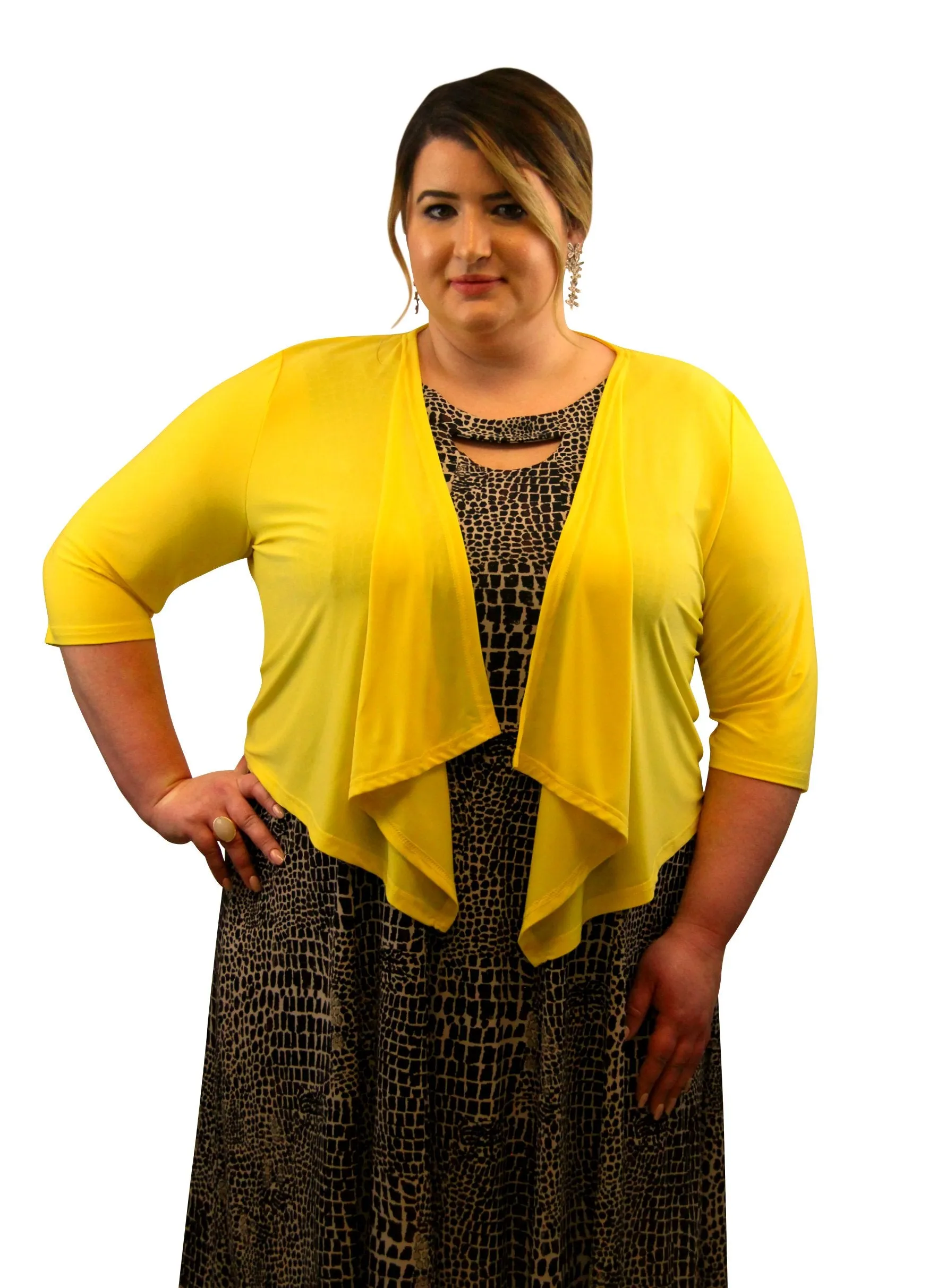 SleekTrends Womens Elbow Sleeve Plus Size Open Draped Front Bolero Jacket - Shrugs