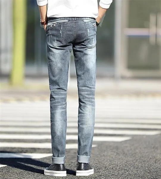 Slim jeans for men blue-gray with details scratches