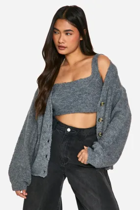 Slouchy Cardigan And Bralet Borg Knit Co-ord