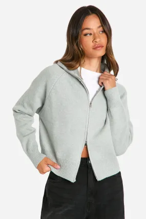 Tall Funnel Neck Zip Through Cardigan