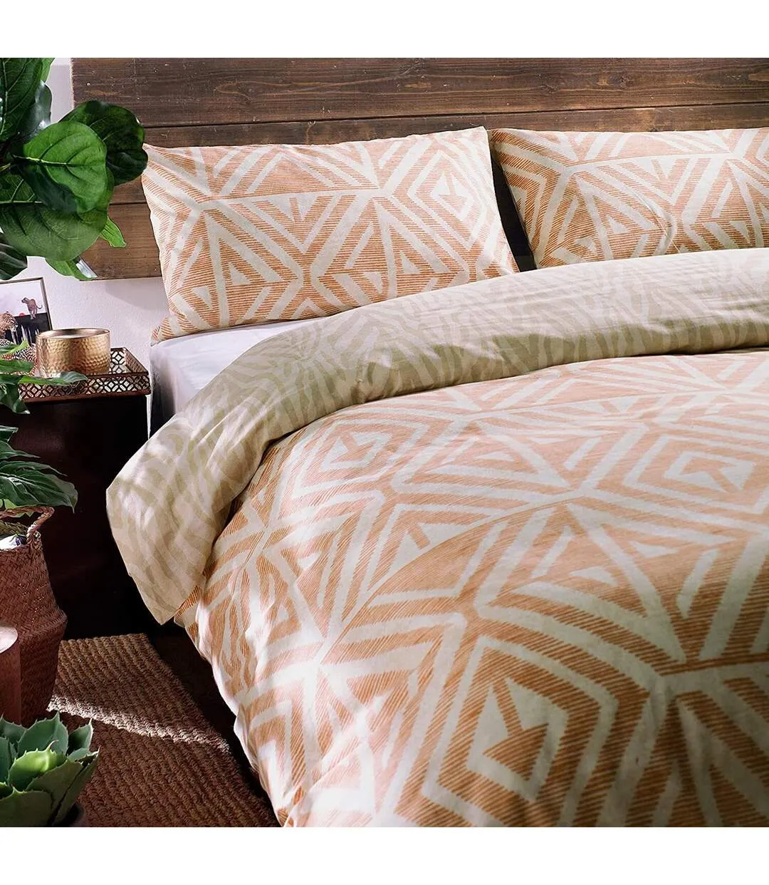 Tanza global geometric duvet cover set terracotta Furn