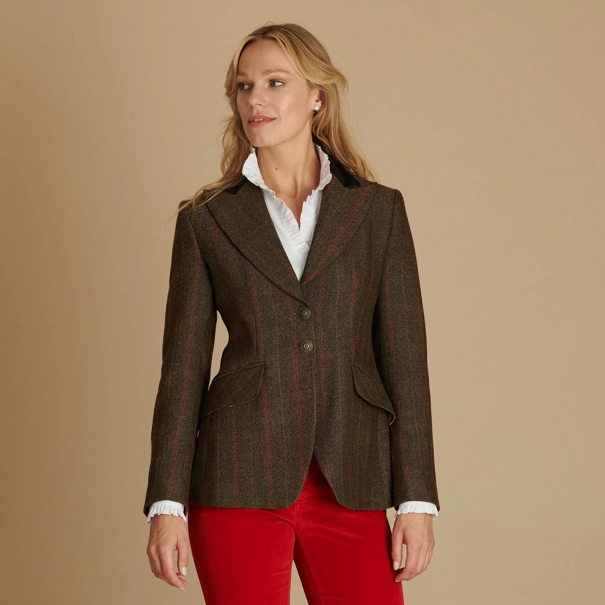 T.Ba Brown and Red Tweed Swing Jacket