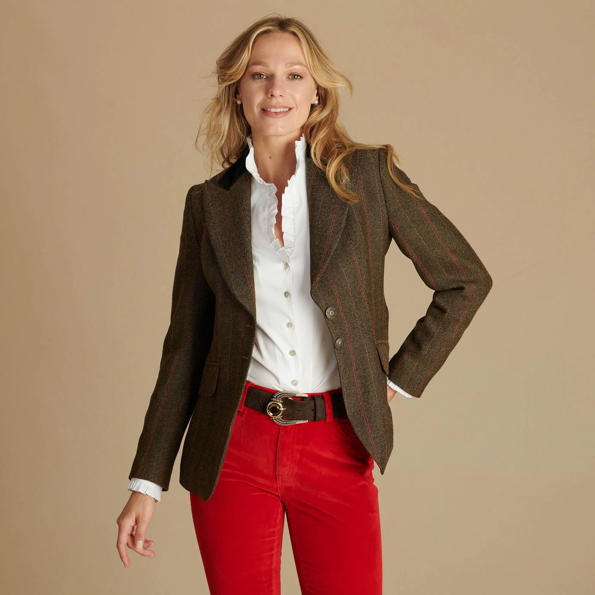 T.Ba Brown and Red Tweed Swing Jacket