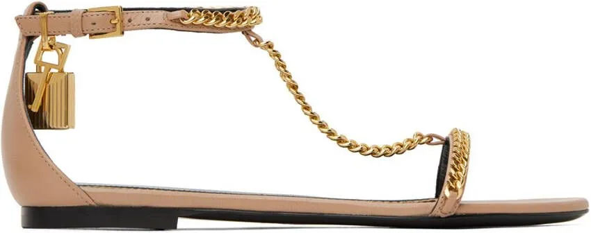 TOM FORD Beige Padlock Chain Flat Sandals