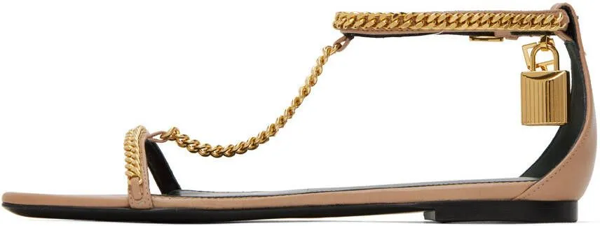 TOM FORD Beige Padlock Chain Flat Sandals