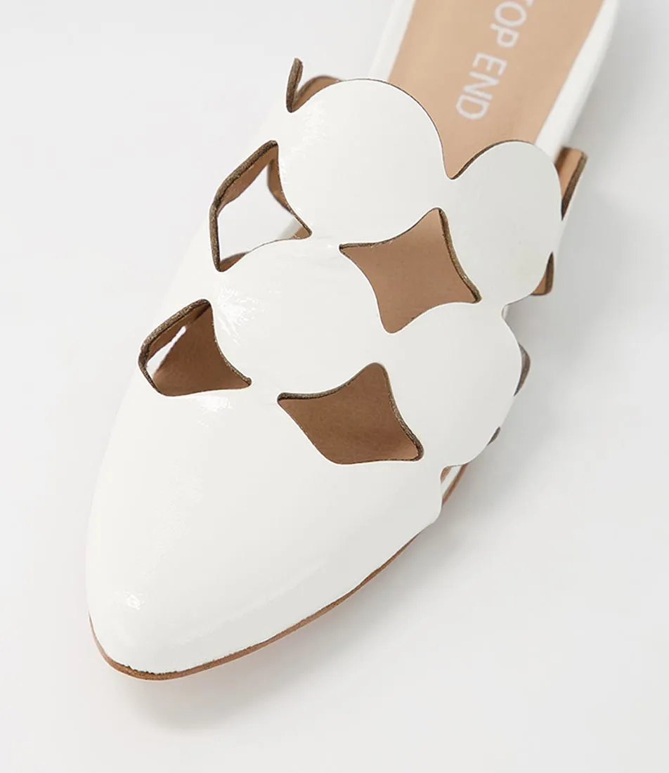 TOP END Forli White Patent Leather Mules