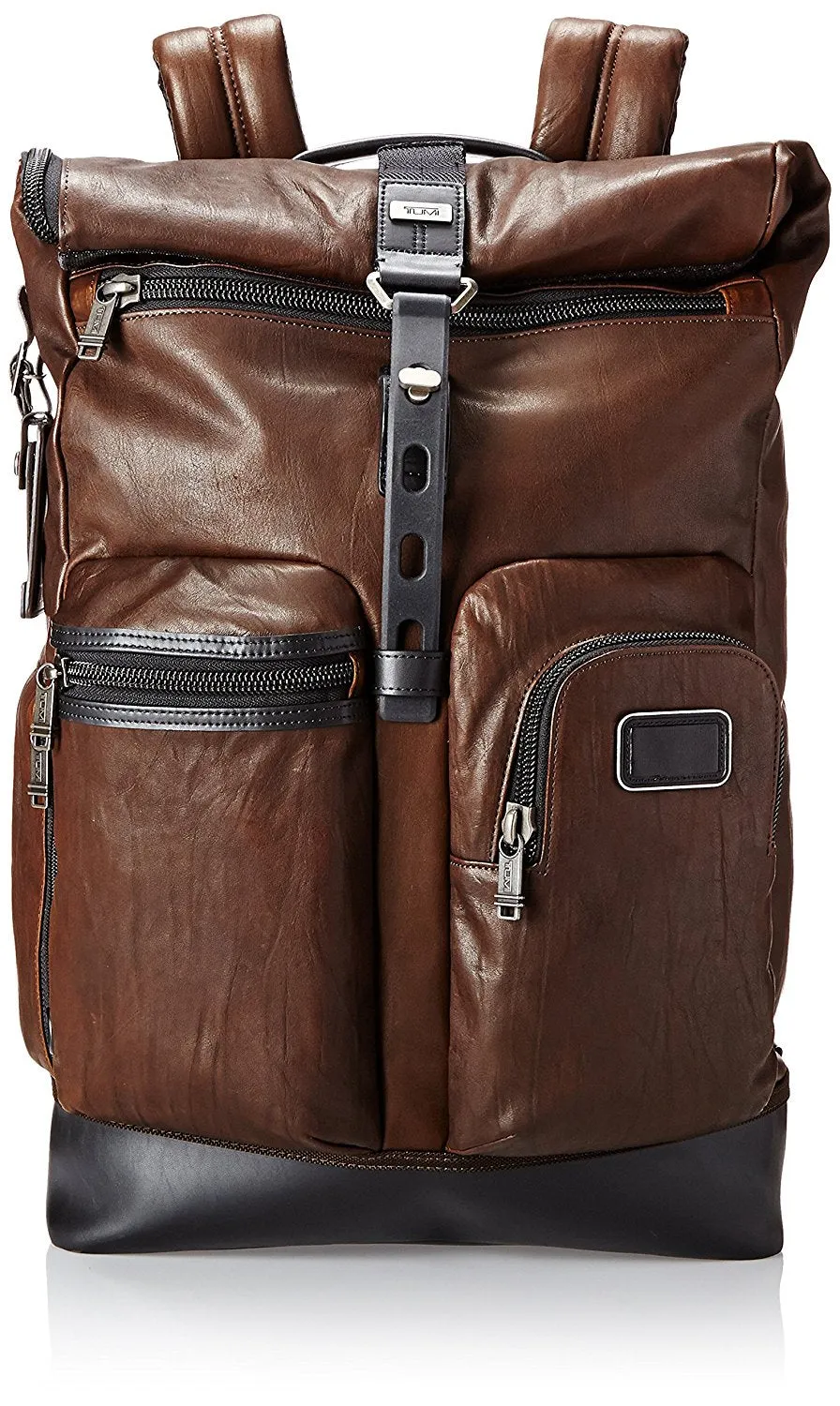 TUMI Bravo Leather Men's Luke Roll Top Backpack Dark  