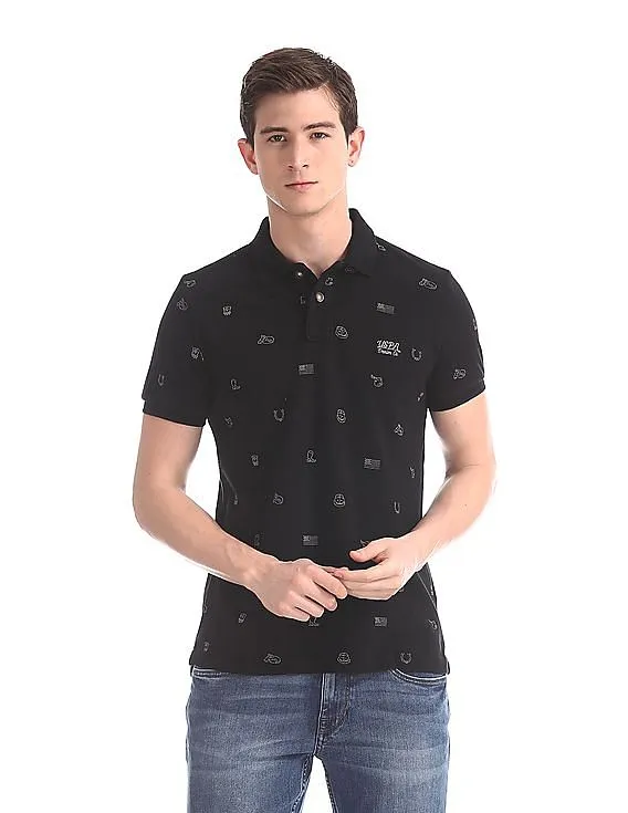 U.S. Polo Assn. Denim Co. All Over Print Pique Polo Shirt