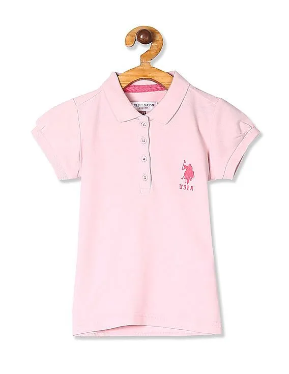 U.S. Polo Assn. Kids Girls Pink Solid Pique Polo Shirt