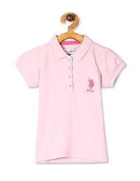 U.S. Polo Assn. Kids Girls Pink Solid Pique Polo Shirt