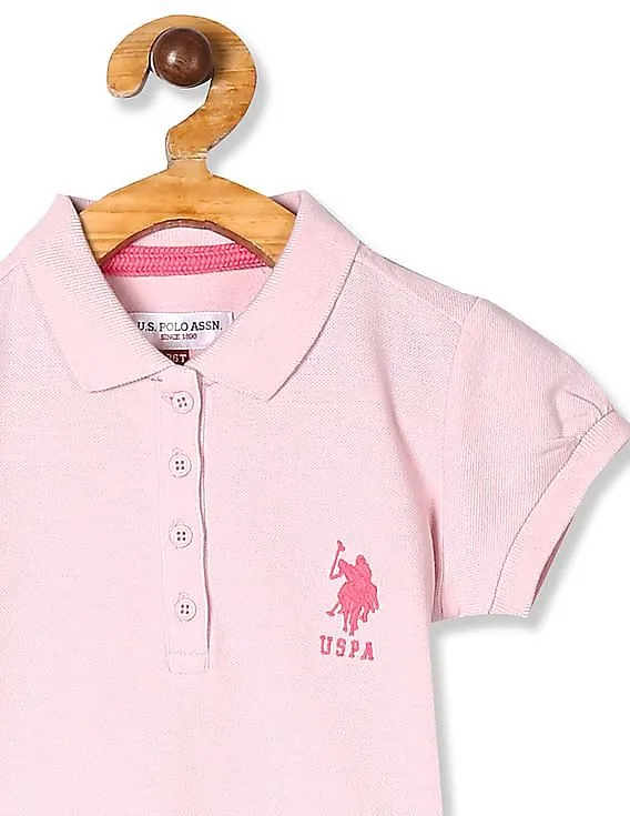 U.S. Polo Assn. Kids Girls Pink Solid Pique Polo Shirt