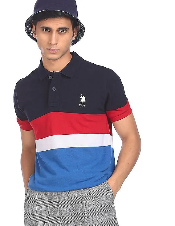 U.S. Polo Assn. Men Multi Colour Cotton Colour Block Polo Shirt