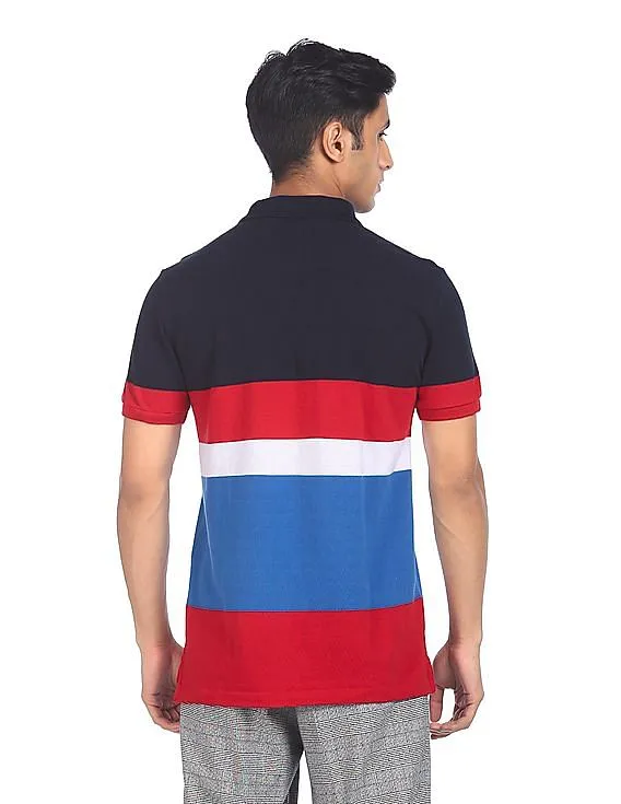 U.S. Polo Assn. Men Multi Colour Cotton Colour Block Polo Shirt