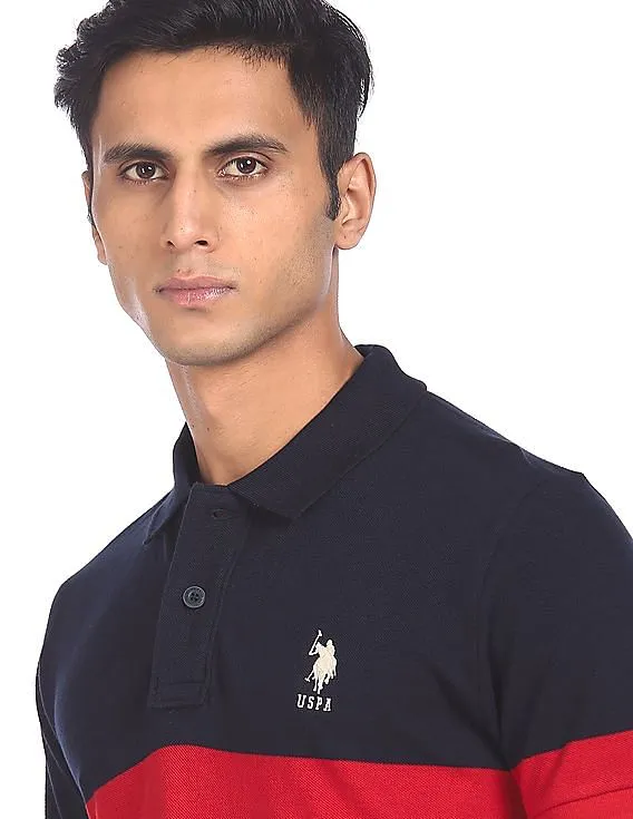 U.S. Polo Assn. Men Multi Colour Cotton Colour Block Polo Shirt