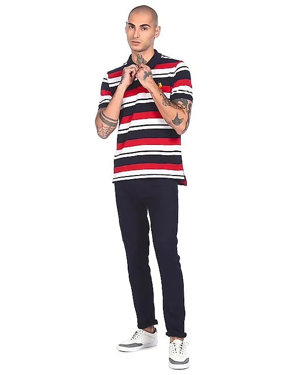 U.S. Polo Assn. Men Red and White Short Sleeve Striped Polo Shirt