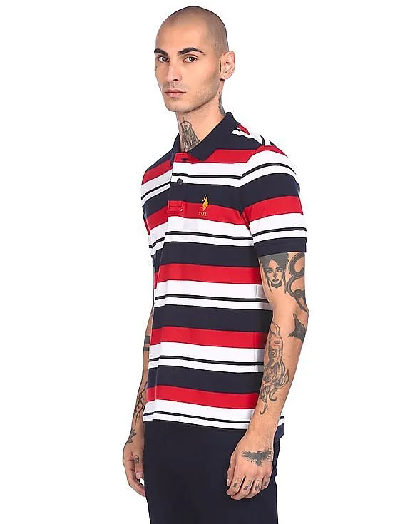 U.S. Polo Assn. Men Red and White Short Sleeve Striped Polo Shirt