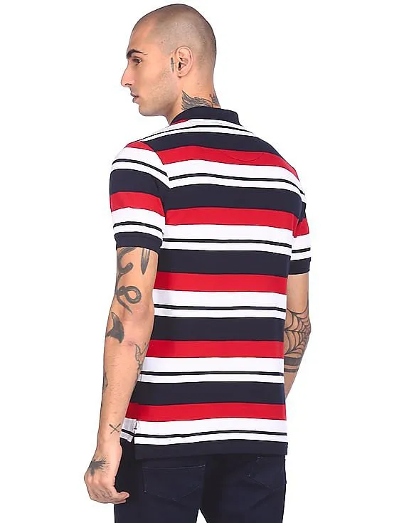 U.S. Polo Assn. Men Red and White Short Sleeve Striped Polo Shirt