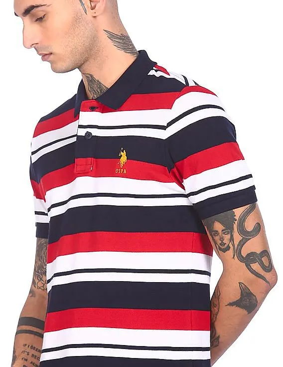 U.S. Polo Assn. Men Red and White Short Sleeve Striped Polo Shirt