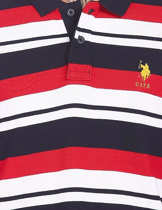 U.S. Polo Assn. Men Red and White Short Sleeve Striped Polo Shirt