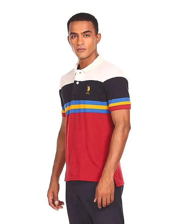 U.S. Polo Assn. Men Red Short Sleeve Colour Block Polo Shirt