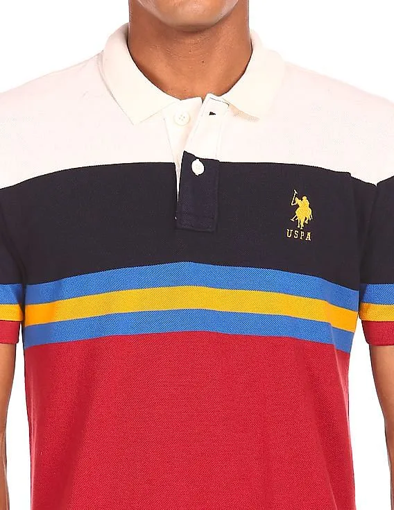 U.S. Polo Assn. Men Red Short Sleeve Colour Block Polo Shirt