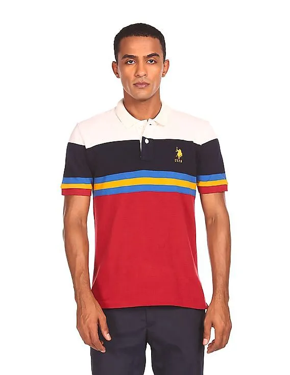 U.S. Polo Assn. Men Red Short Sleeve Colour Block Polo Shirt