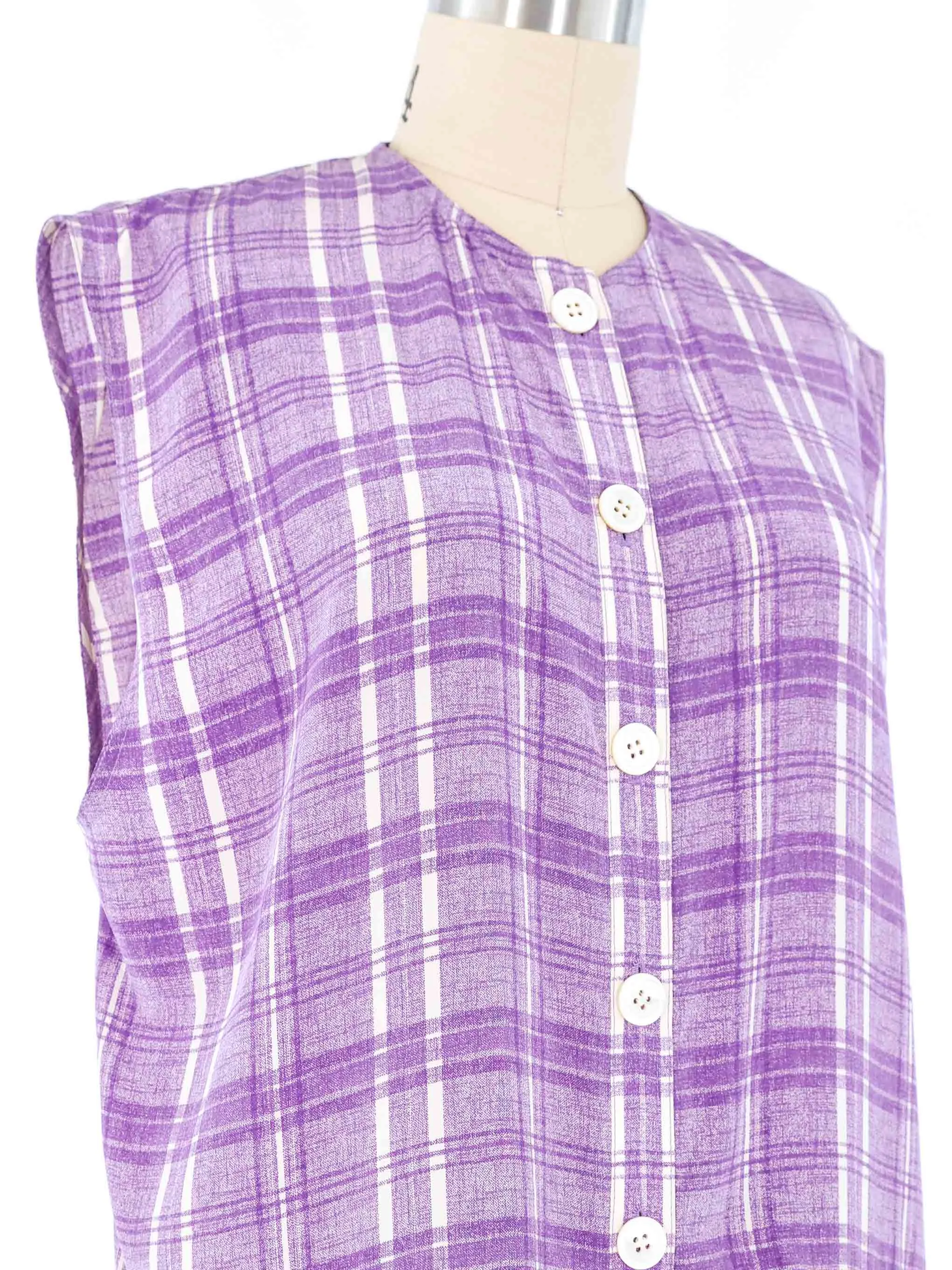 Valentino Lavender Plaid Sleeveless Top