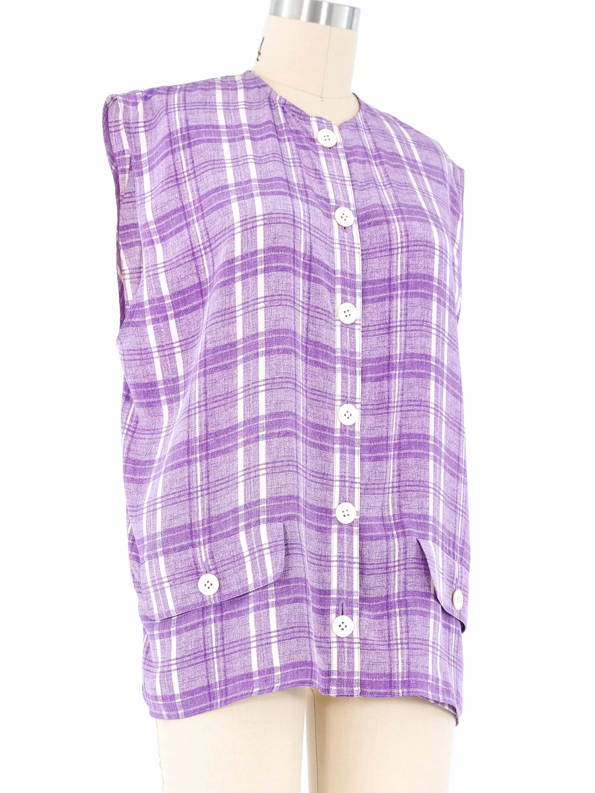 Valentino Lavender Plaid Sleeveless Top