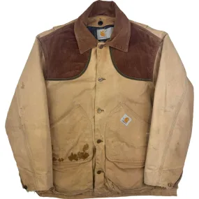 Vintage 80's Carhartt Hunting Jacket Blanket Lined Corduroy Collar Beige CB1256 Rare