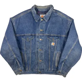 Vintage Carhartt Blanket Lined Denim Trucker Jacket Blue J62 DNM Rare