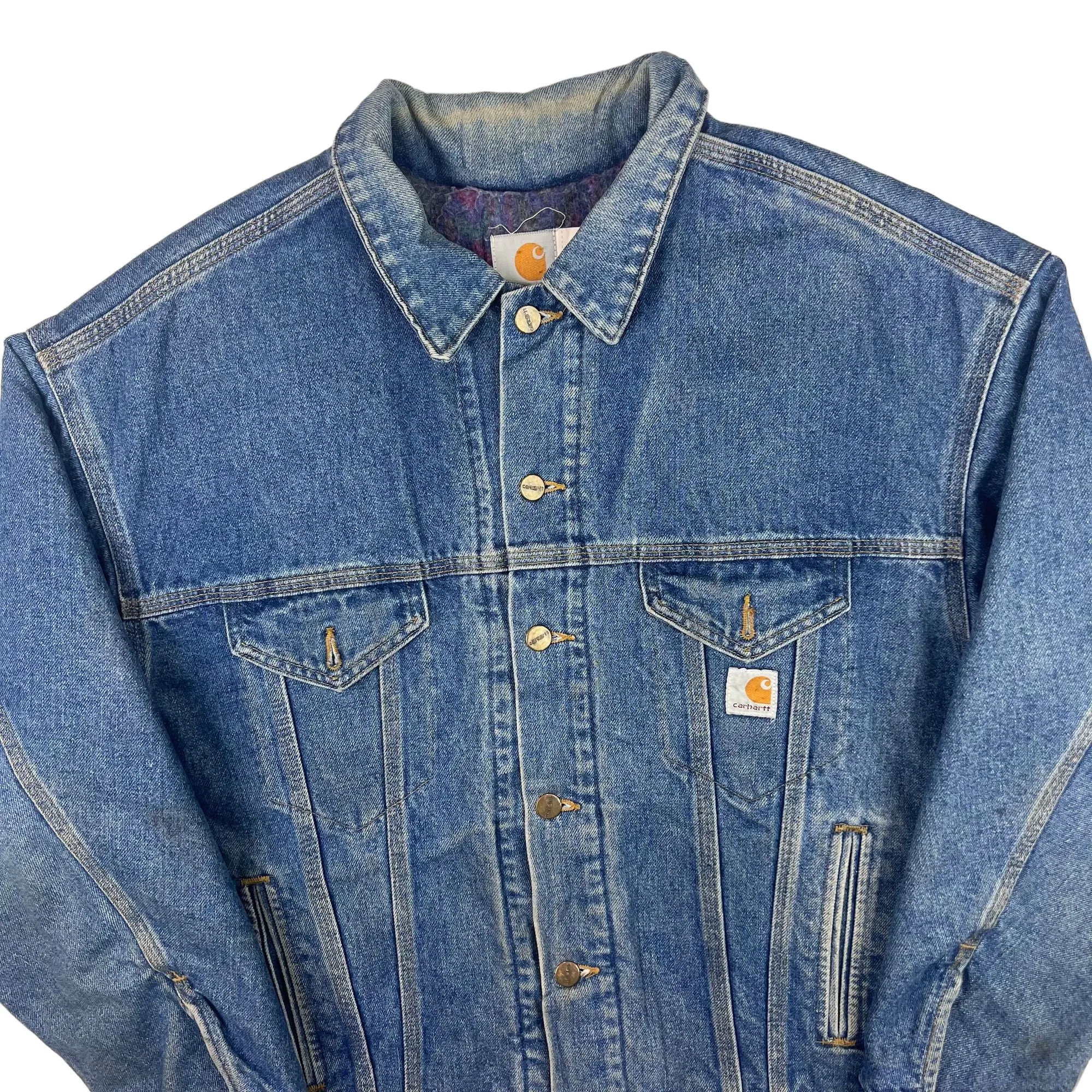 Vintage Carhartt Blanket Lined Denim Trucker Jacket Blue J62 DNM Rare