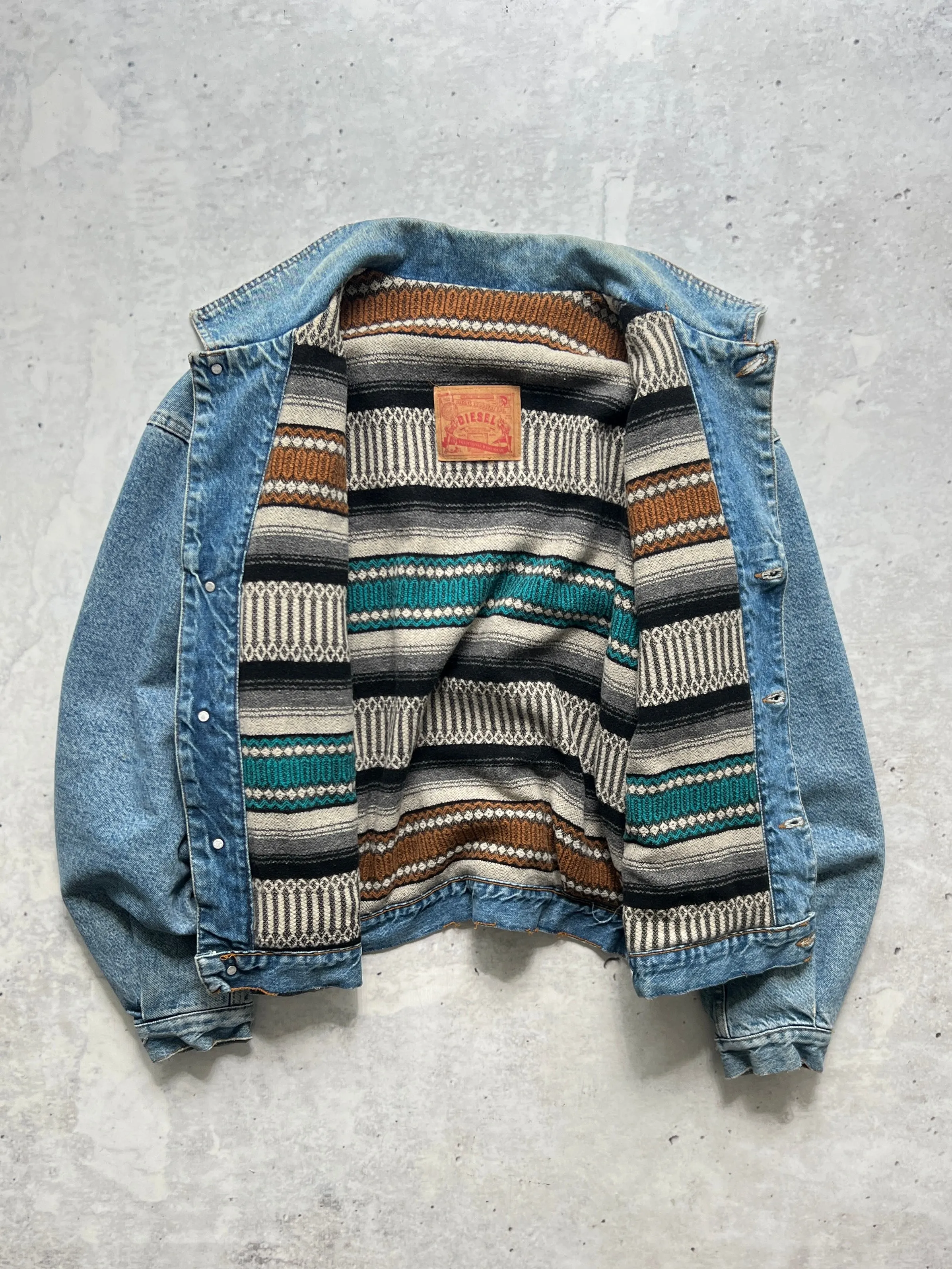 Vintage Diesel aztec blanket Heavyweight Denim Jacket (L)