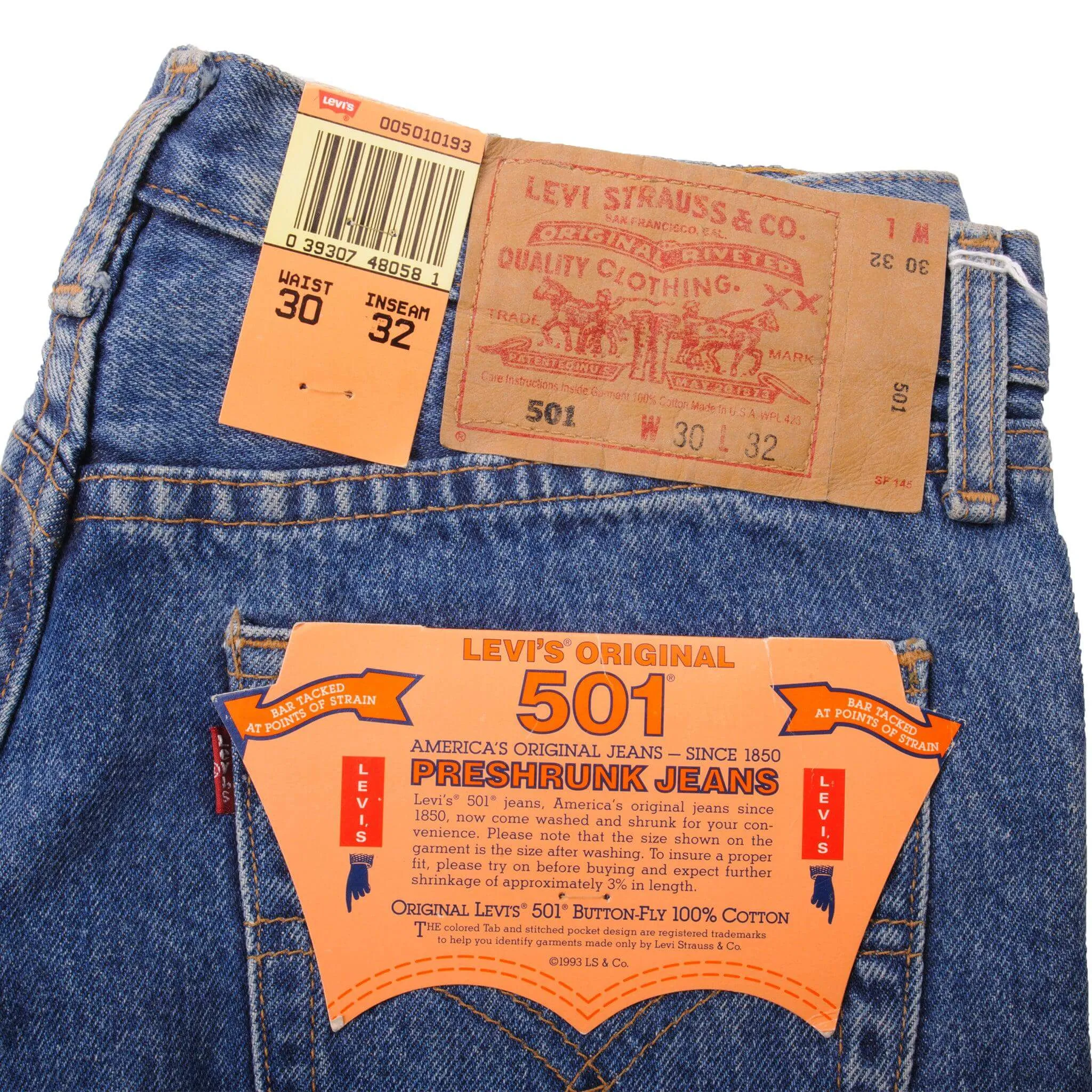 VINTAGE LEVIS 501 PRESHRUNK JEANS 1993 SIZE 30X32 W30 L32 MADE IN USA DEADSTOCK