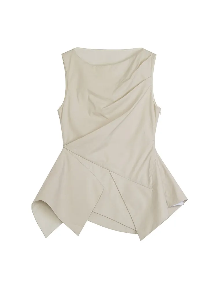 Waist Asymmetry Pleat Design Sleeveless Top