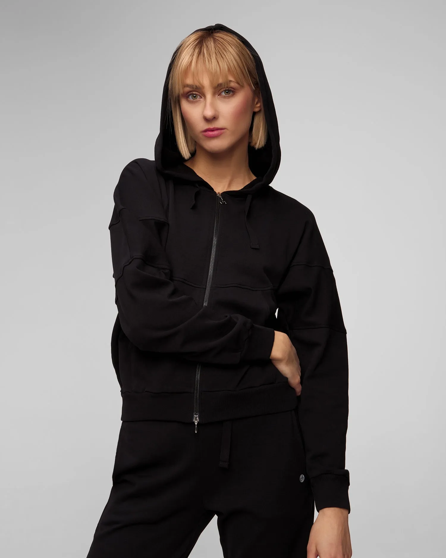 Women's black zip-up hoodie Deha D02381-10009