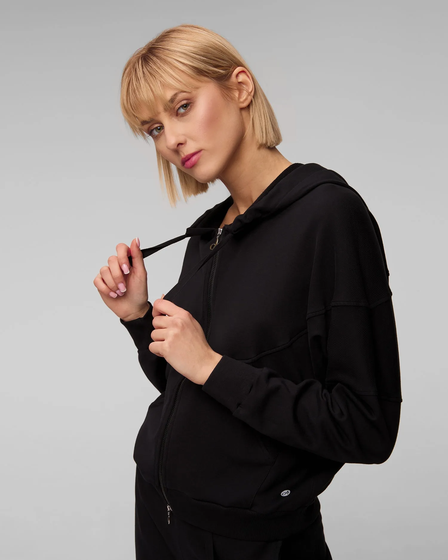 Women's black zip-up hoodie Deha D02381-10009