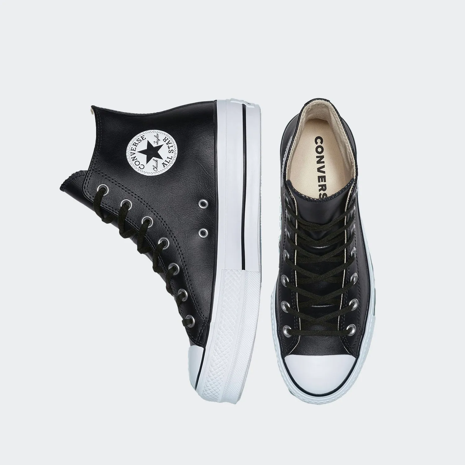 Women's Converse Clean Leather Platform Chuck Taylor All Star Shoes Black