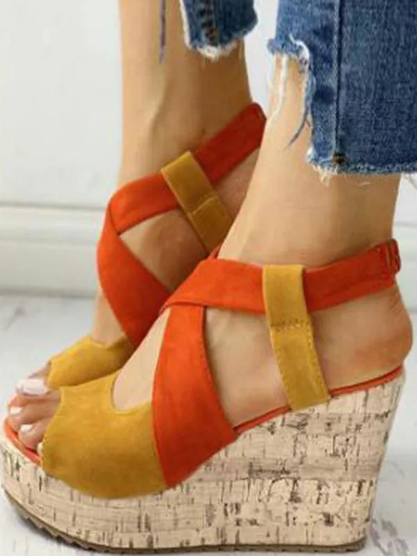 Women's Two Tone Strappy Platform Wedge Sandals