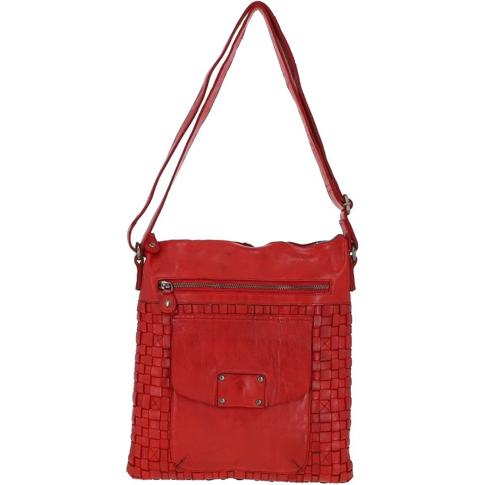 Woven Classic Large Leather Vintage Crossbody Bag Red :  D-72