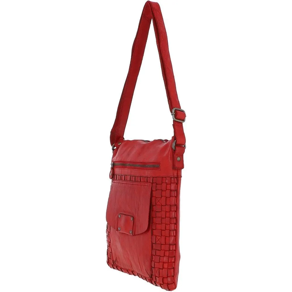 Woven Classic Large Leather Vintage Crossbody Bag Red :  D-72