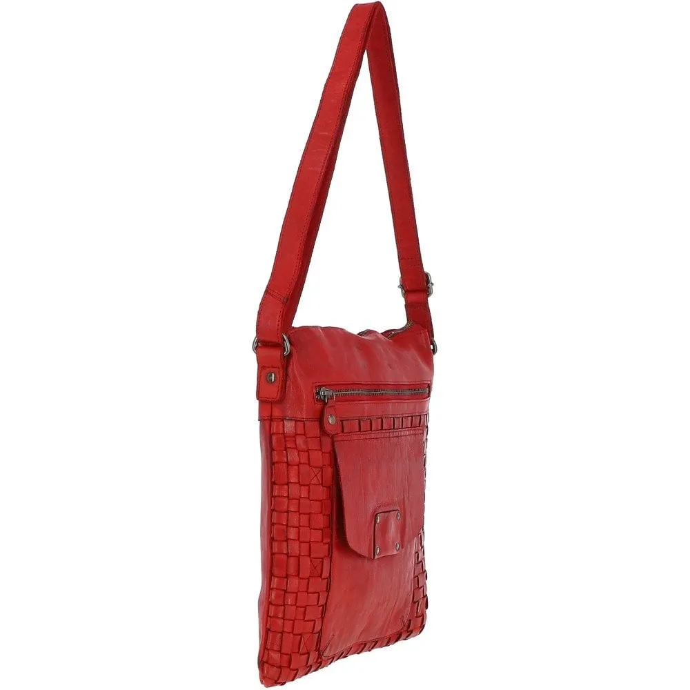 Woven Classic Large Leather Vintage Crossbody Bag Red :  D-72