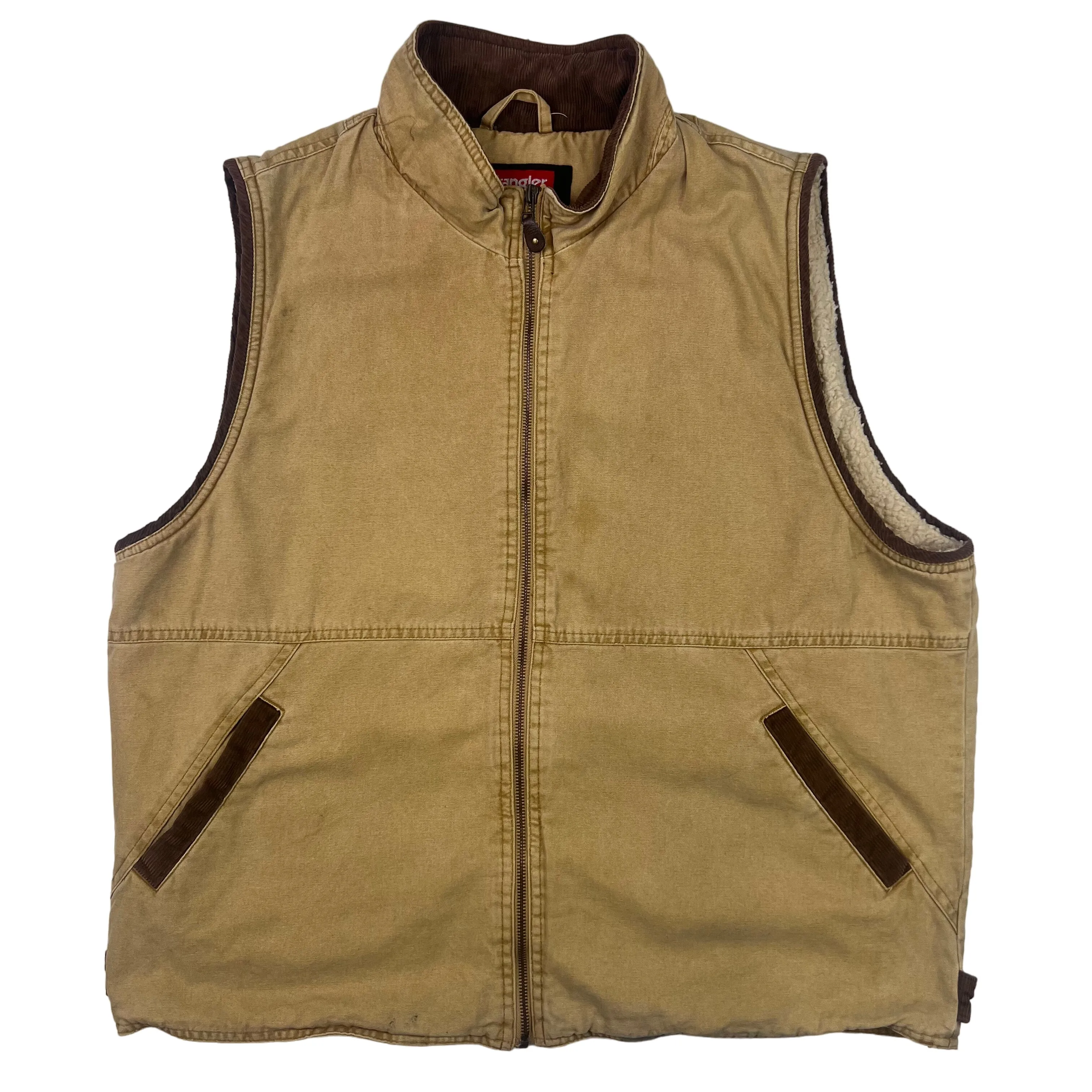 Wrangler Sherpa Lined Workwear Gilet Vest Beige