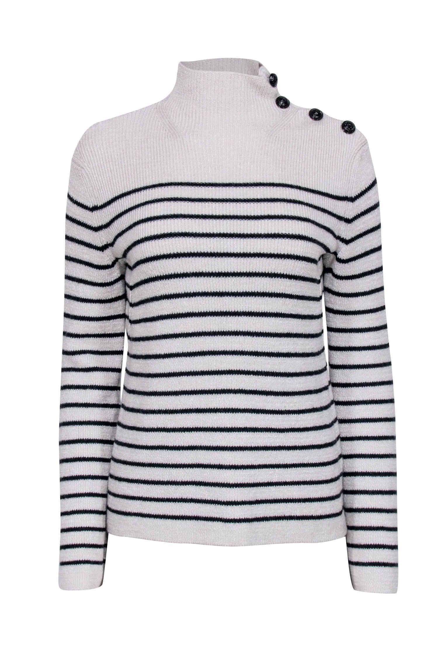 Zadig & Voltaire - Ivory & Dark Navy Striped Funnel Neck Sweater Sz S